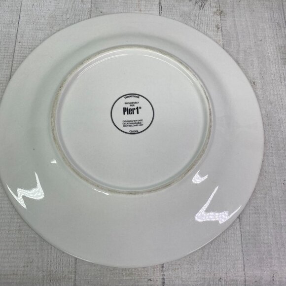 Pier 1 LINEN CHECK Gray Check Plaid Ironstone Round 11" Dinner Plates Set 2 FLAW - Picture 3 of 16